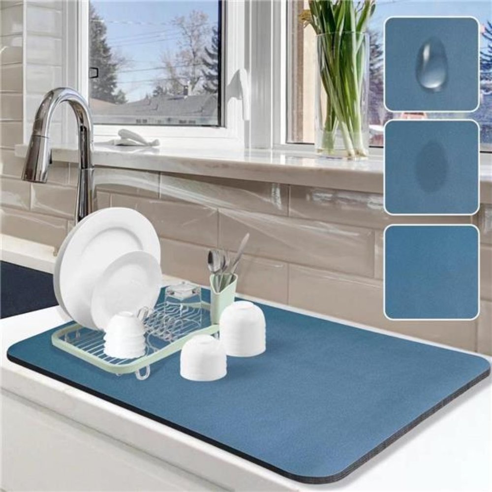24"x16" Dish Drying Mat with Non-slip Rubber Backed, Anti Absorbent